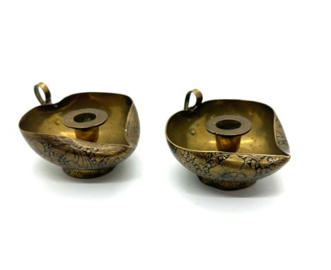 Two vintage brass candle sticks measures approx 2 inches tall 