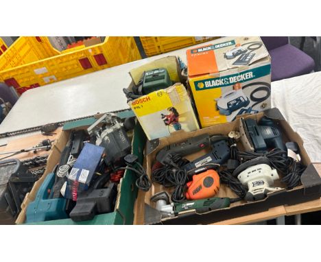 Job lot of of power tools includes 2 wall paper strippers, 9 sanders 1 router, 1 janik, all in working order 