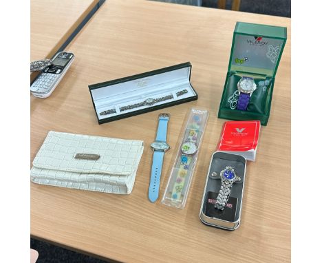 Selection of vintage and later watches to include a silver and marcasite blue topaz set watch, Viceroy etc, all untested 