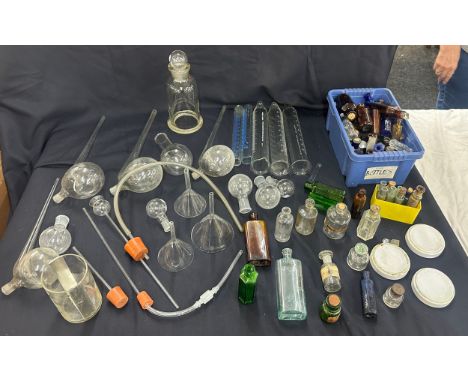 Large selection of vintage and later glass tubes, perfume bottles etc 