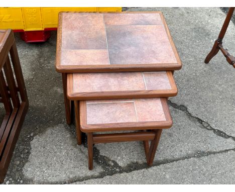 Vintage tile topped nest of 3 tables 