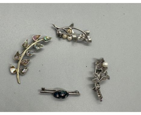 Selection of silver jewellery includes marcasite, abalone stone etc 