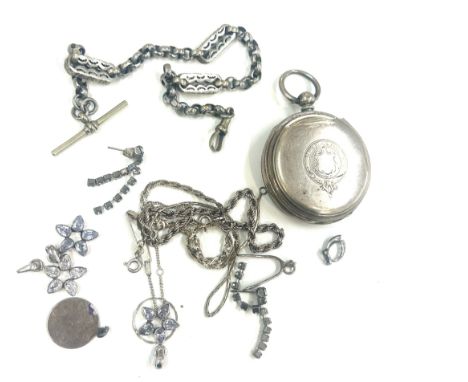 Selection of silver miscellaneous items to include pocket watch, bracelet etc 