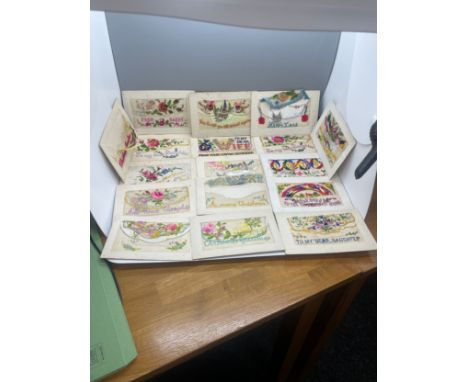 Large selection of vintage silk greetings cards, dating back to 1920s 