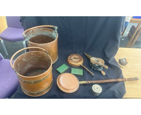 Selection of vintage copper to include bed pan, bucket etc 