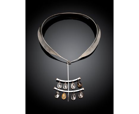 Vivianna Torun Bülow-Hübe (Swedish 1927-2004) for Georg Jensen Collar and Pendant models 160 and 135, silver, the pendant wit