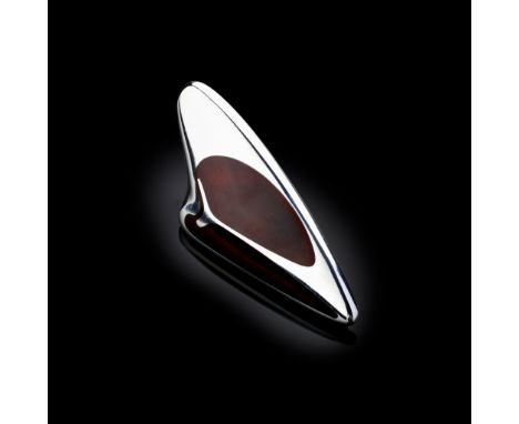 Henning Koppel (Danish 1918-1981) for Georg Jensen Brooch, designed 1954 model 314, silver and dark red enamel, stamped manuf