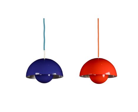 Verner Panton (Danish 1926-1998) for Louis Poulsen Two 'Flowerpot' Pendant Lights, designed 1968 model VP2, enamelled steel, 