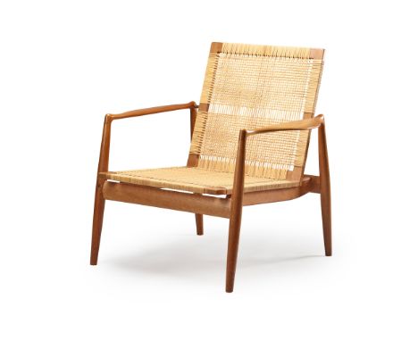 Finn Juhl (Danish 1912-1989) for Søren Willadsen Møbelfabrik Chair, designed 1956 model 96, teak and rattan upholstery, with 