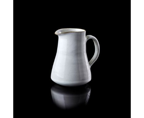 § Dame Lucie Rie D.B.E. (British 1902-1995) Jug impressed artist's seal, stoneware, white glaze with soft brown band to the r