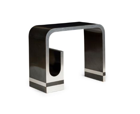 Pierre Cardin (French 1922-2020) Console Table / Desk brushed aluminium and laminated wood(80.5cm high, 97cm wide, 40cm deep 