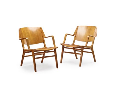 Peter Hvidt (Danish 1916-1986) &amp; Orla Mølgaard-Nielsen (Danish 1907-1993) for Fritz Hansen Two AX beech and teak moulded 