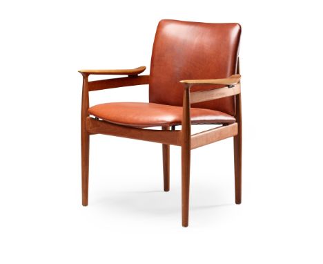 Finn Juhl (Danish 1912-1989) for France &amp; Søn Chair, designed 1959 model FD192, teak and vinyl seat, makers label 'AF FRA