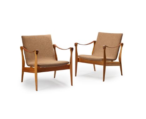 Karen &amp; Ebbe Clemmensen (Danish, 1917-2001 &amp; 1917-2003) for Fritz Hansen Two Safari Armchairs, model 4305, ash with o