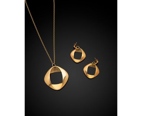 Henning Koppel (Danish 1918-1981) for Georg Jensen Pendant Necklace &amp; Pair of Earrings model 1368 and 1190, gold, each st