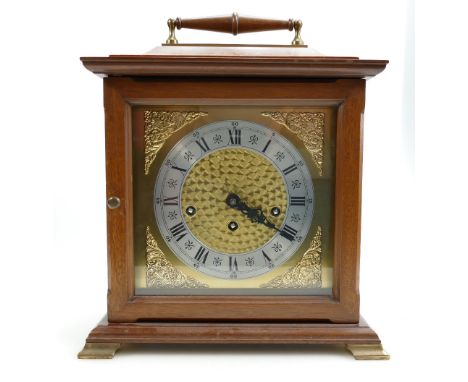 Reproduction walnut mantle clock with German musical movement, height 31.5cm