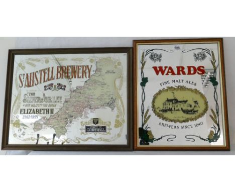Vintage Wards fine malt ales brewers since 1840 and St Austell Brewery framed advertising mirrors featuring dimensions of lar