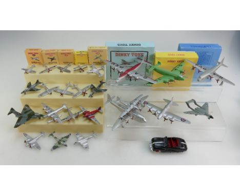 A collection of toy Dinky model aircraft that have been painted and repackaged in reproduction boxes to include Mayo Composit