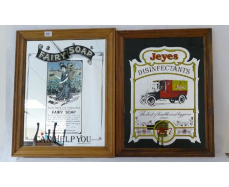 Vintage Jeyes disinfectant and Fairy Soap framed advertising mirrors (2)