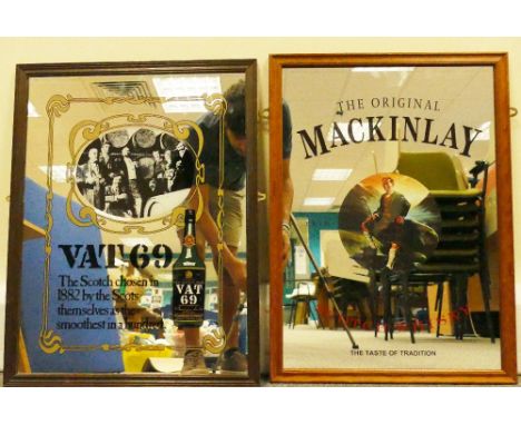 Vintage framed advertising mirrors featuring Mackinlay & Vat 69 dimensions 47 x 65cm (2)