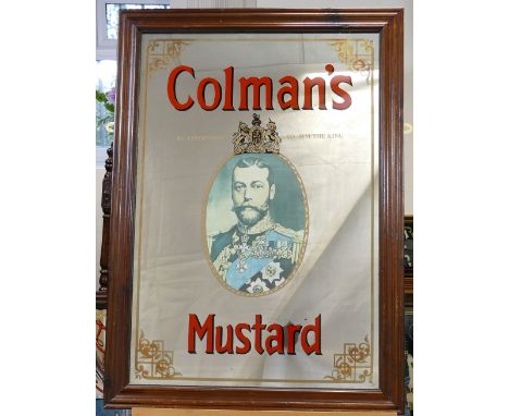 Vintage framed advertising mirror featuring Colemans Mustard by appointment to the King, dimensions 66 x 94cm