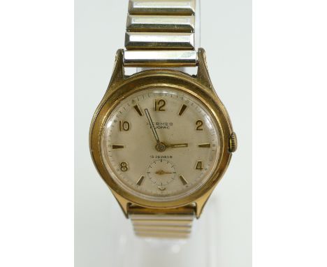 Hermes Duopac gents vintage mechanical wristwatch with expandable steel bracelet