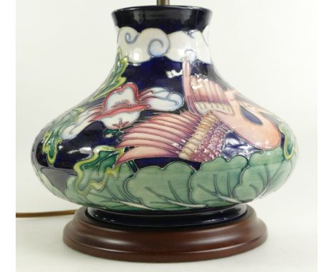 Moorcroft Kyoto table lamp with Moorcroft silk shade, height of base 21cm.