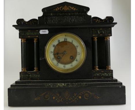 19th century slate & marble architectural mantle clock, height 30cm