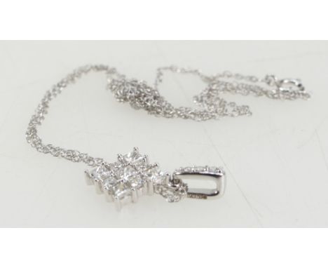 18ct white gold pendant set with 9 diamonds and chain, 2.4 grams