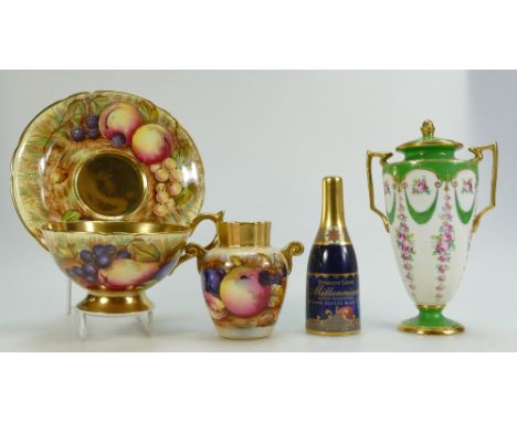 Mintons two handled handpainted vase & cover, Aynsley fruit cup & saucer and vase and Royal Worcester Millennium Champagne bo