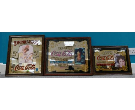 Vintage Coca Cola framed advertising mirrors featuring dimensions of largest 55cm x 46cm (3)