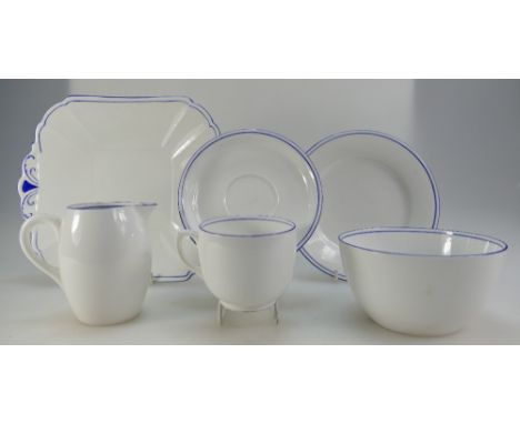 Shelley tea set in a hotel/cafe design, each piece has blue line to edge (40)