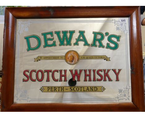 Vintage framed advertising mirrors featuring Dewars Scotch Whisky by appointment to Queen Victoria dimensions 82 x 68cm