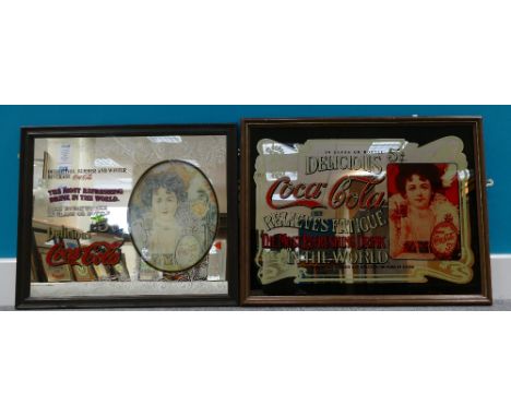 Vintage Coca Cola framed advertising mirrors featuring dimensions of largest 65cm x 50cm (2)