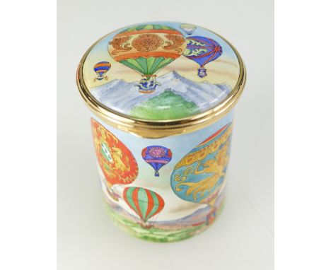 Staffordshire Enamels lidded pot with Hot Air Balloons