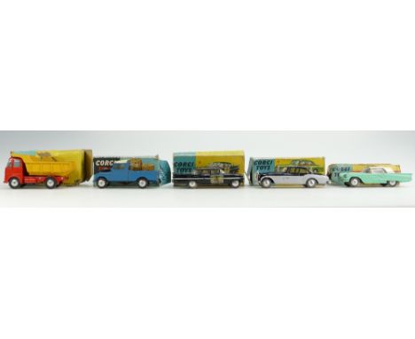 Group of 5 Corgi Models.  224 Bentley continental (G-E) box (F), 406 Land Rover (G) box (F), 223 Chevrolet State Patrol (F-G)