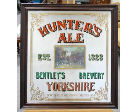 Vintage framed advertising mirrors featuring Hunters Ale for Bentley's Breweries Yorkshire dimensions 64 x 69cm