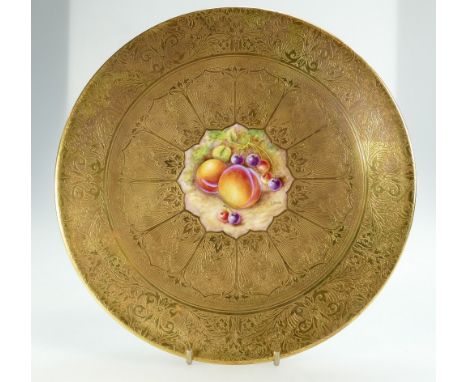 Royal Worcester gilded cabinet plate with hand painted panel by S Dare 23.5cm wide