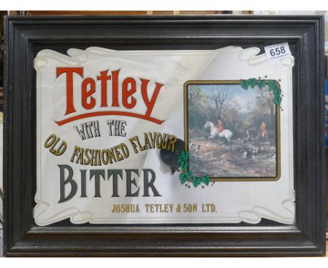 Vintage framed advertising mirror featuring Tetley Bitter dimensions 51 x 39cm