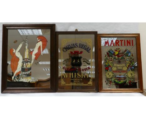 Vintage Chivas Regal blended scotch whisky, Martini and Schwepps framed advertising mirrors featuring dimensions of largest 4