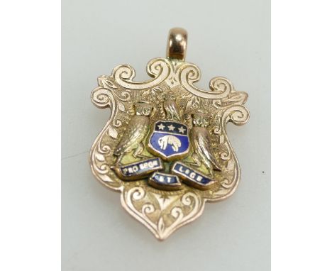 Gold fob with enamel decoration - Leeds to Brid (Bridlington) Cycle v Motor (race) 1913 J W Kirk 2nd (place). 7.3 grams.