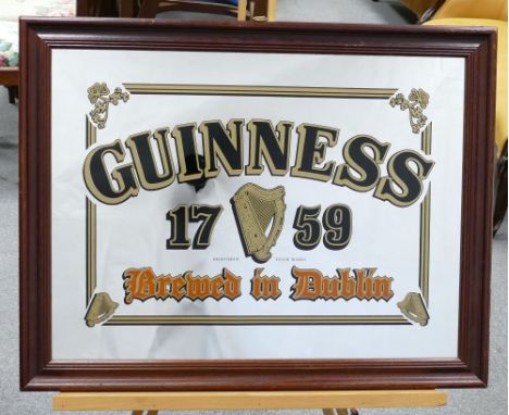 Vintage framed advertising mirror featuring Guiness dimensions 69 x 54cm