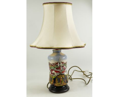 Moorcroft Andalucia table lamp with Moorcroft silk shade, height of base, 23cm high.