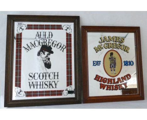 Vintage framed advertising mirrors featuring James McGregor auld MacGregor Scotch Whiskey (2) dimensions of largest 51 x 54cm
