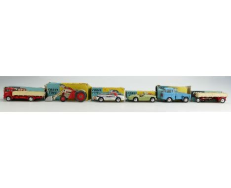 Group of 6 Corgi models. 452 Commer (5 ton) Dropside Lorry (E) box (P), 53 Massey - Ferguson 65 Tractor (G) box (P), 304S Mer