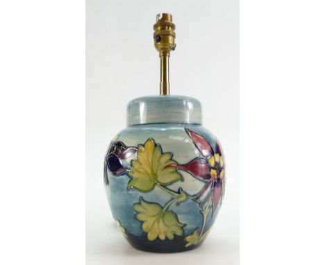 Walter Moorcroft lamp base Columbine design 20cm