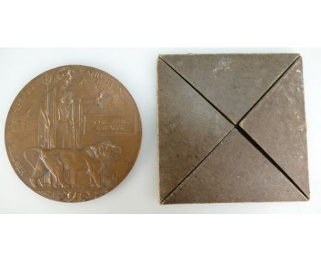 A bronze death plaque for Cyril John Hardwick with original signed letter from Buckingham Palace in original box