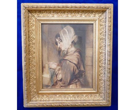 19th century English unsigned watercolour portrait 23cm x 18.5cm