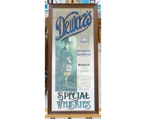 Vintage framed advertising mirrors featuring Dewars Special Whisky dimensions 92 x 41cm