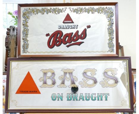Vintage framed advertising mirrors featuring Draught Bass height of largest 81 x 34cm (2)